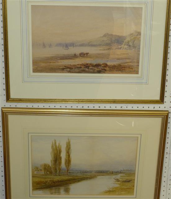 3 watercolours of coastal scenes & 1 river scene